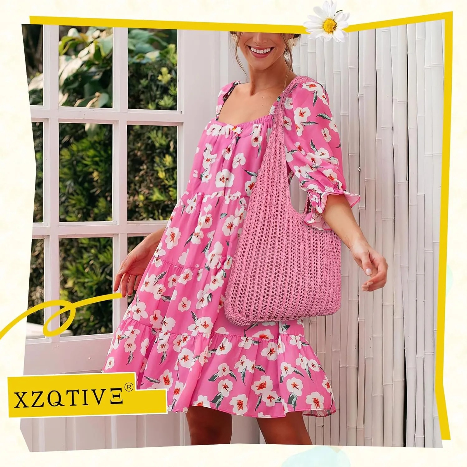 XZQTIVE Crochet Tote Bag for Women Mesh Beach bag for Summer Vacation Aesthetic Hobo Knit Shoulder Bag