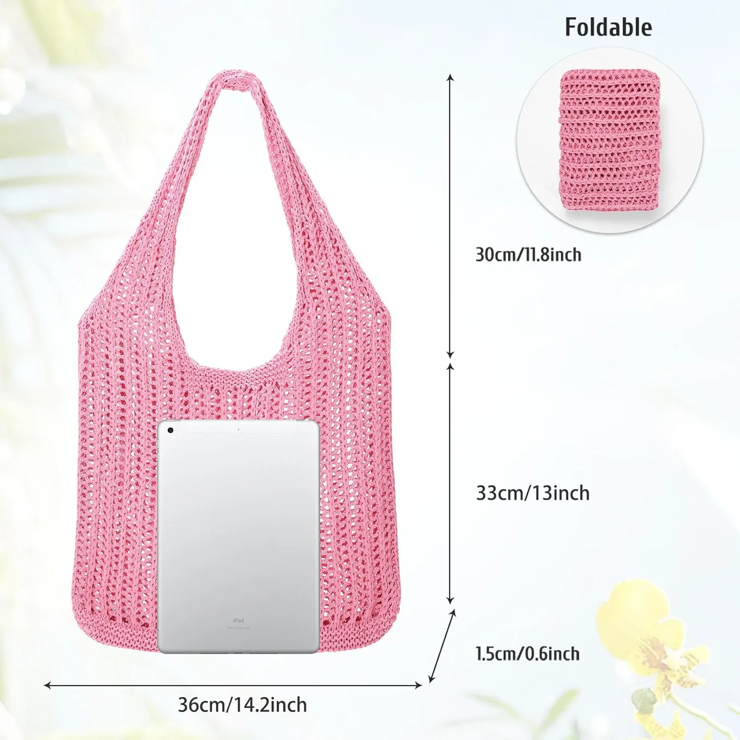 XZQTIVE Crochet Tote Bag for Women Mesh Beach bag for Summer Vacation Aesthetic Hobo Knit Shoulder Bag