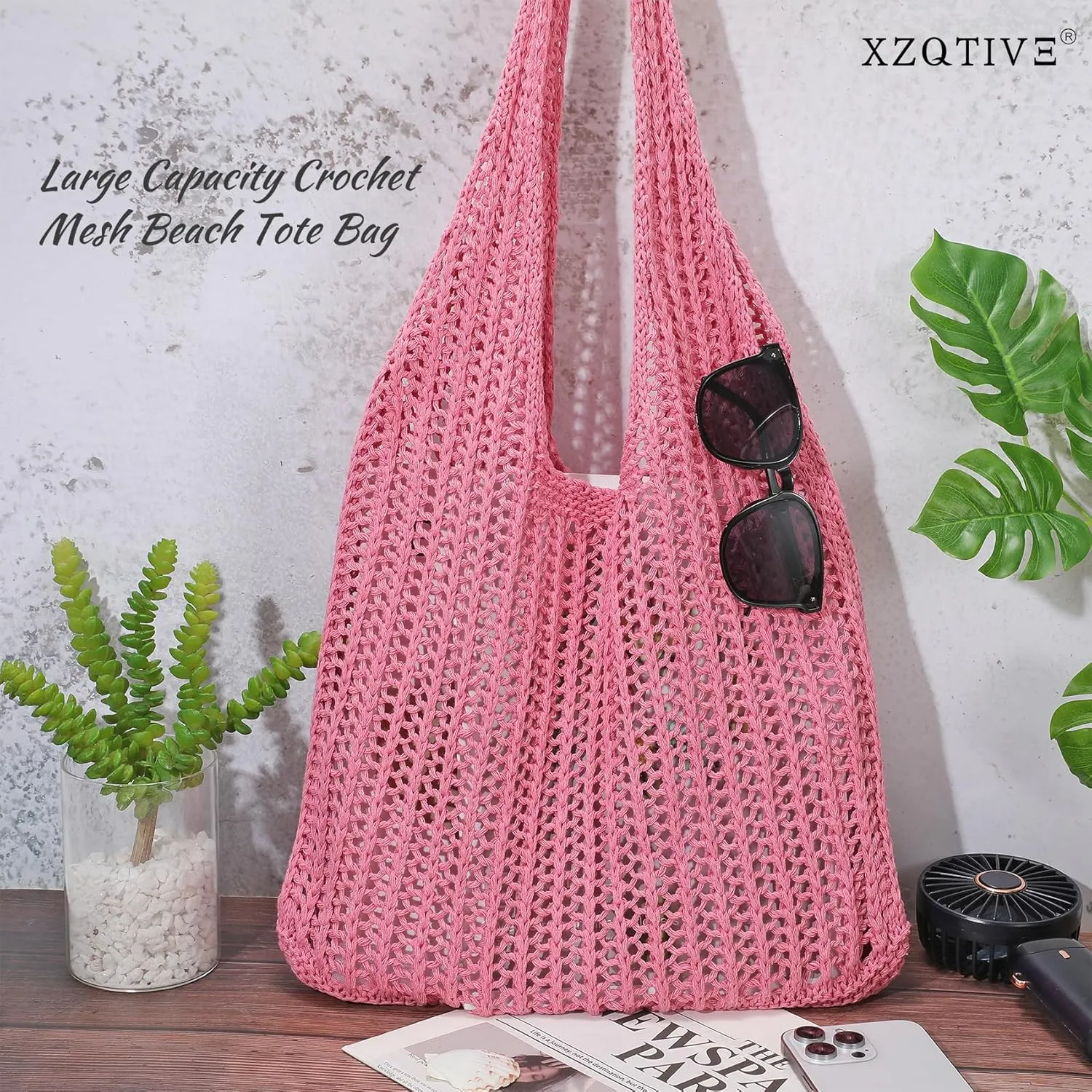 XZQTIVE Crochet Tote Bag for Women Mesh Beach bag for Summer Vacation Aesthetic Hobo Knit Shoulder Bag