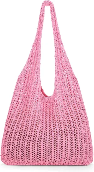 XZQTIVE Crochet Tote Bag for Women Mesh Beach bag for Summer Vacation Aesthetic Hobo Knit Shoulder Bag