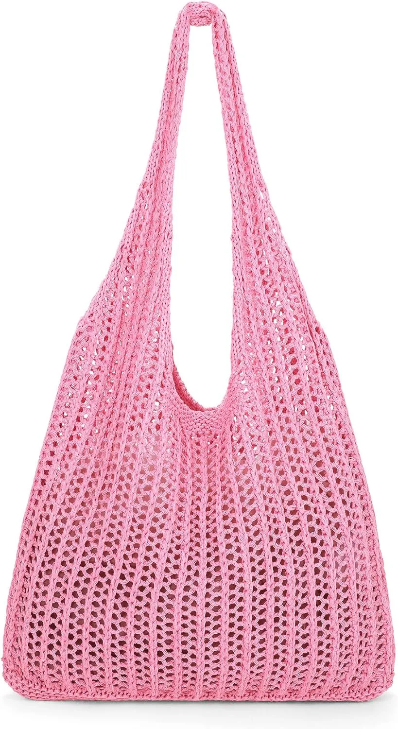 XZQTIVE Crochet Tote Bag for Women Mesh Beach bag for Summer Vacation Aesthetic Hobo Knit Shoulder Bag