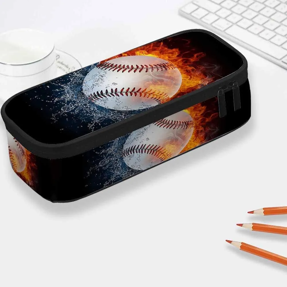 Yekiua Baseball Pen Bag Burning Fire Water Cool Ball Sport Game Large Pencil Case Big Capacity Pencil Pouch Pencil Holder