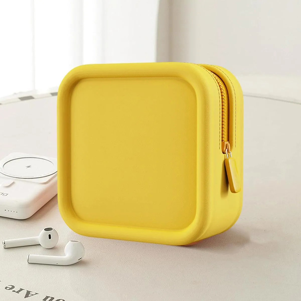 Yellow Portable Cosmetic Bag Travel Organiser Toiletry Case for Makeup Storage