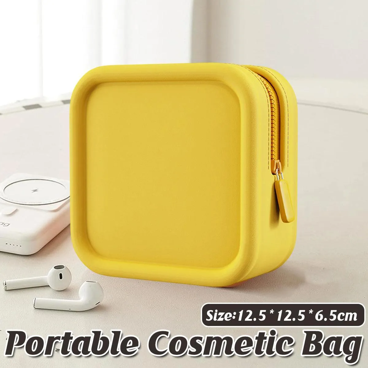 Yellow Portable Cosmetic Bag Travel Organiser Toiletry Case for Makeup Storage