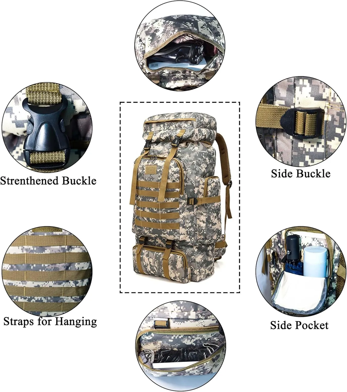 YFREAL 80L Hiking Camping Backpack,Hunting Backpack for Outdoor,Backpack Waterproof,Tactical Backpack for Men Women