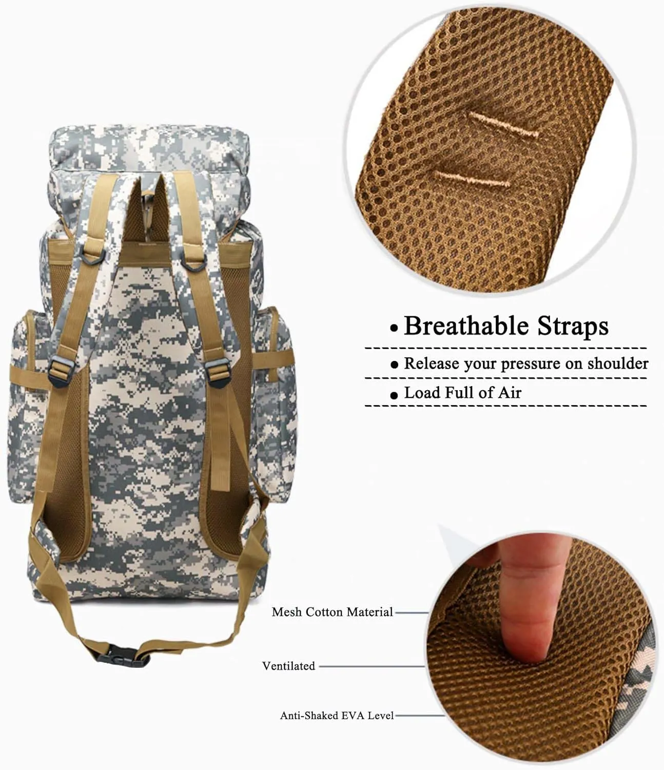 YFREAL 80L Hiking Camping Backpack,Hunting Backpack for Outdoor,Backpack Waterproof,Tactical Backpack for Men Women