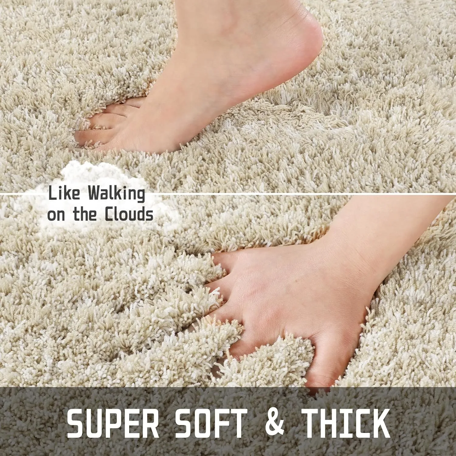 Yimobra Bathroom Rugs Non Slip Washable 24x17, Ultra Soft and Water Absorbent Bath Mats, Plush Fluffy Shower Mat Outside, Microfiber Thick Matts for Bathroom Floor/Sink, Light Beige and White