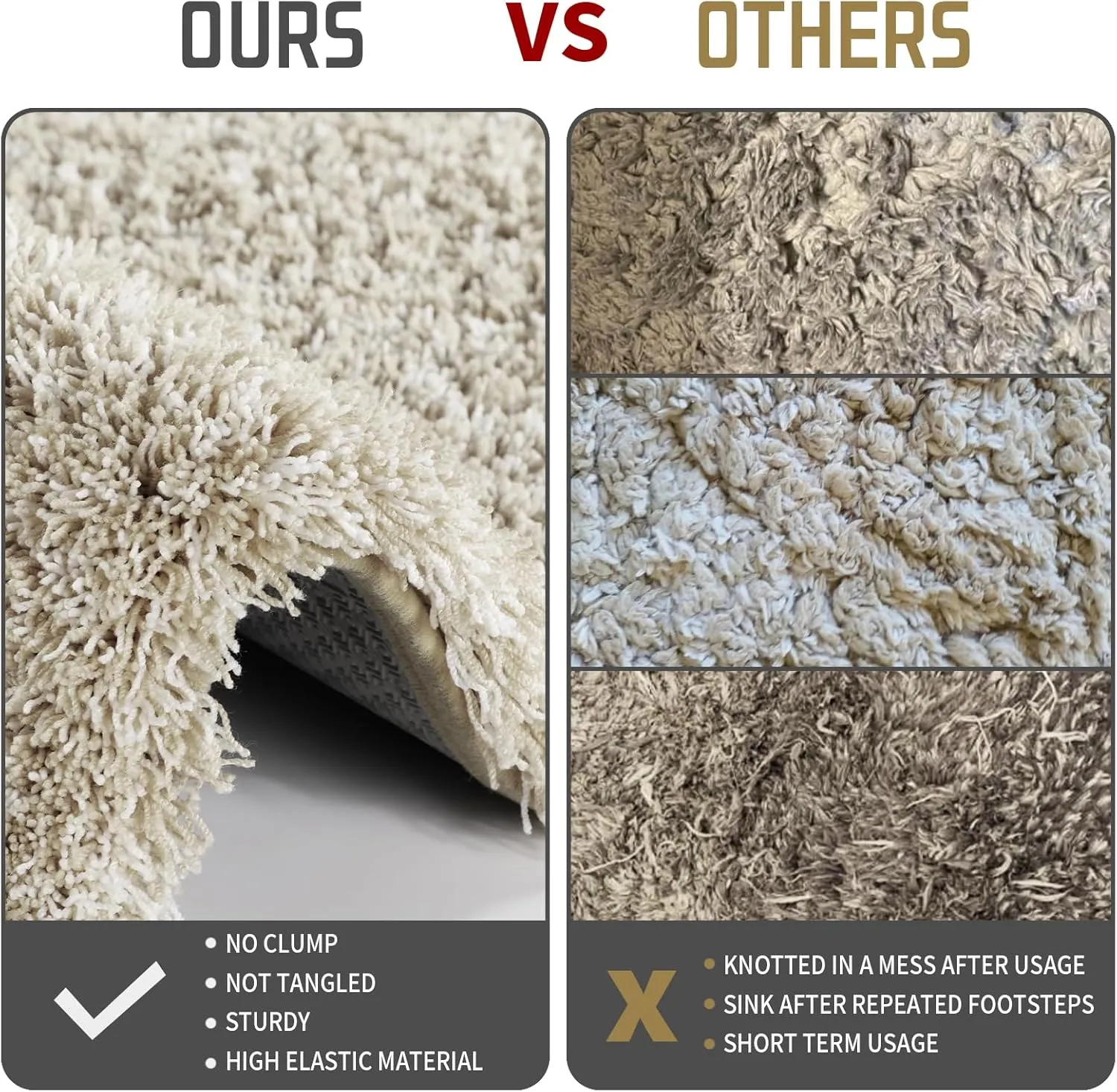Yimobra Bathroom Rugs Non Slip Washable 24x17, Ultra Soft and Water Absorbent Bath Mats, Plush Fluffy Shower Mat Outside, Microfiber Thick Matts for Bathroom Floor/Sink, Light Beige and White