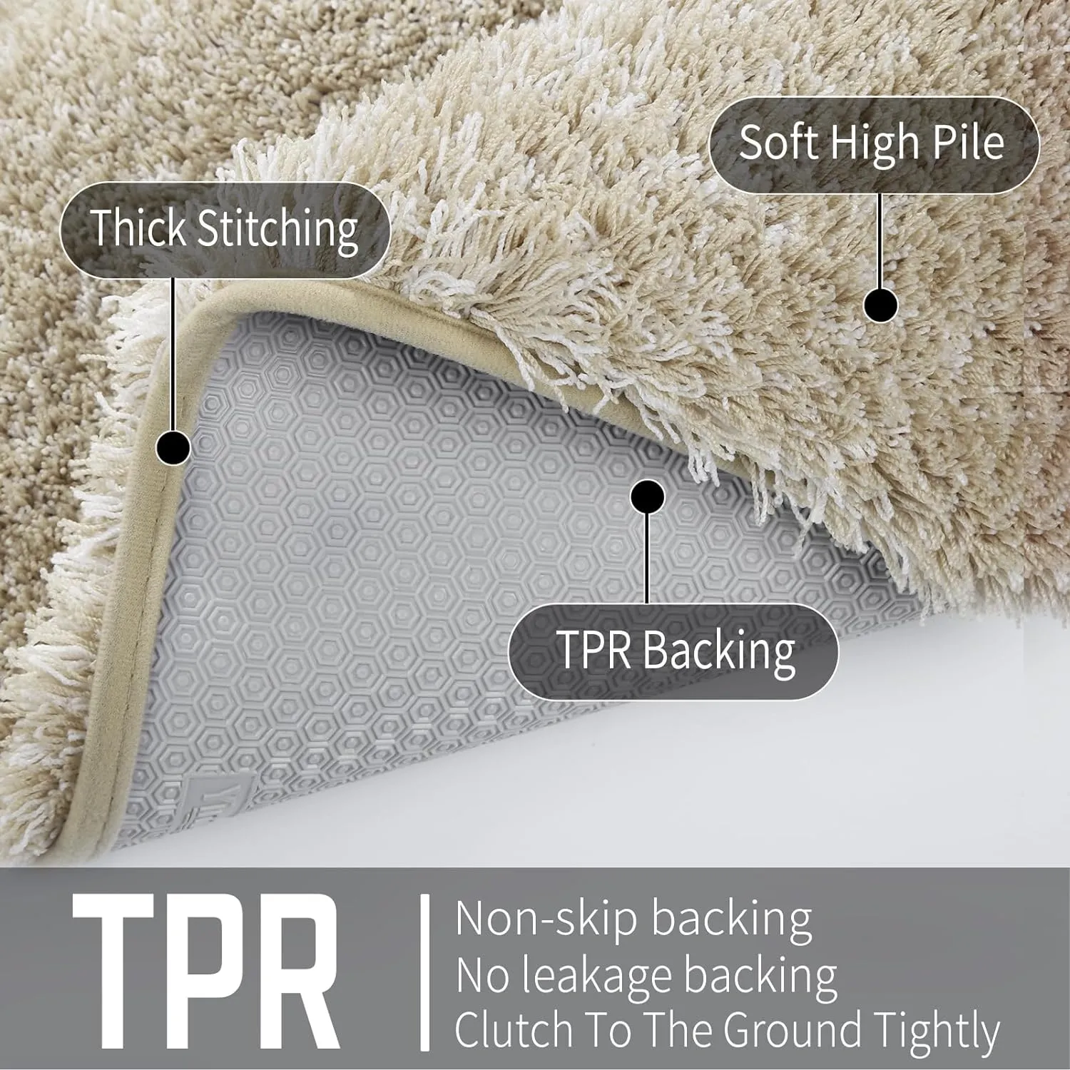 Yimobra Bathroom Rugs Non Slip Washable 24x17, Ultra Soft and Water Absorbent Bath Mats, Plush Fluffy Shower Mat Outside, Microfiber Thick Matts for Bathroom Floor/Sink, Light Beige and White