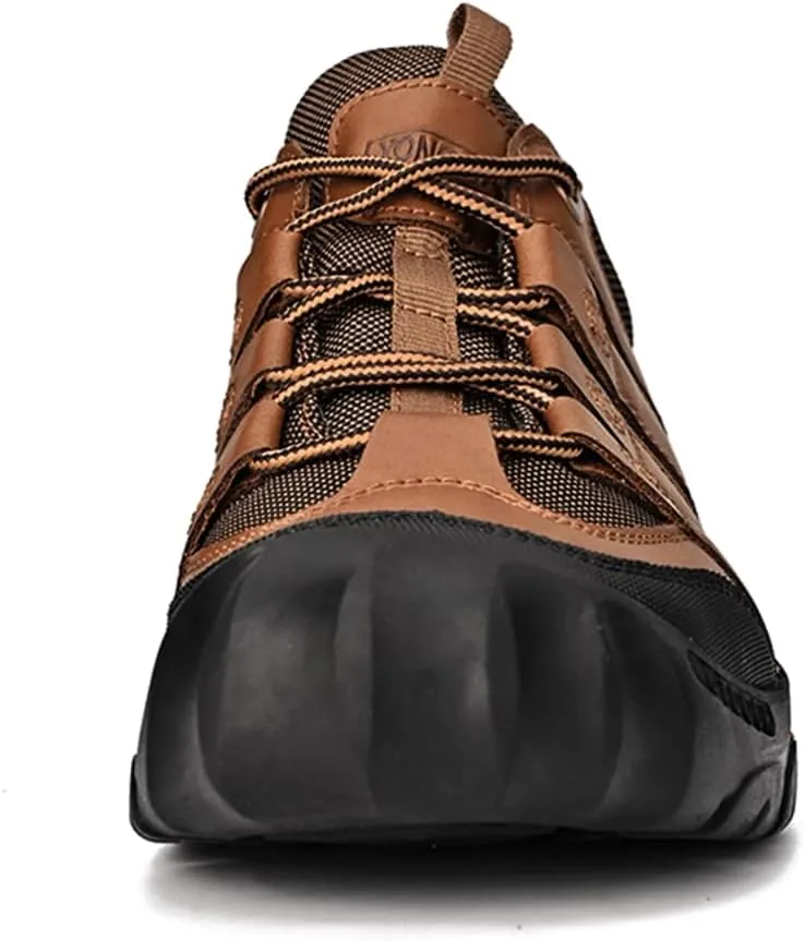 YONGJIA Men's Hiking Waterproof Casual Breathable Leather Outdoor Lightweight Non-Slip Walking Work Shoes