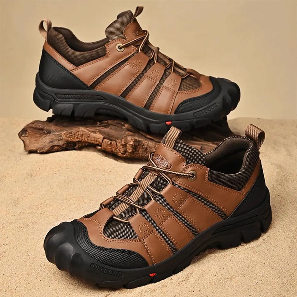 YONGJIA Men's Hiking Waterproof Casual Breathable Leather Outdoor Lightweight Non-Slip Walking Work Shoes