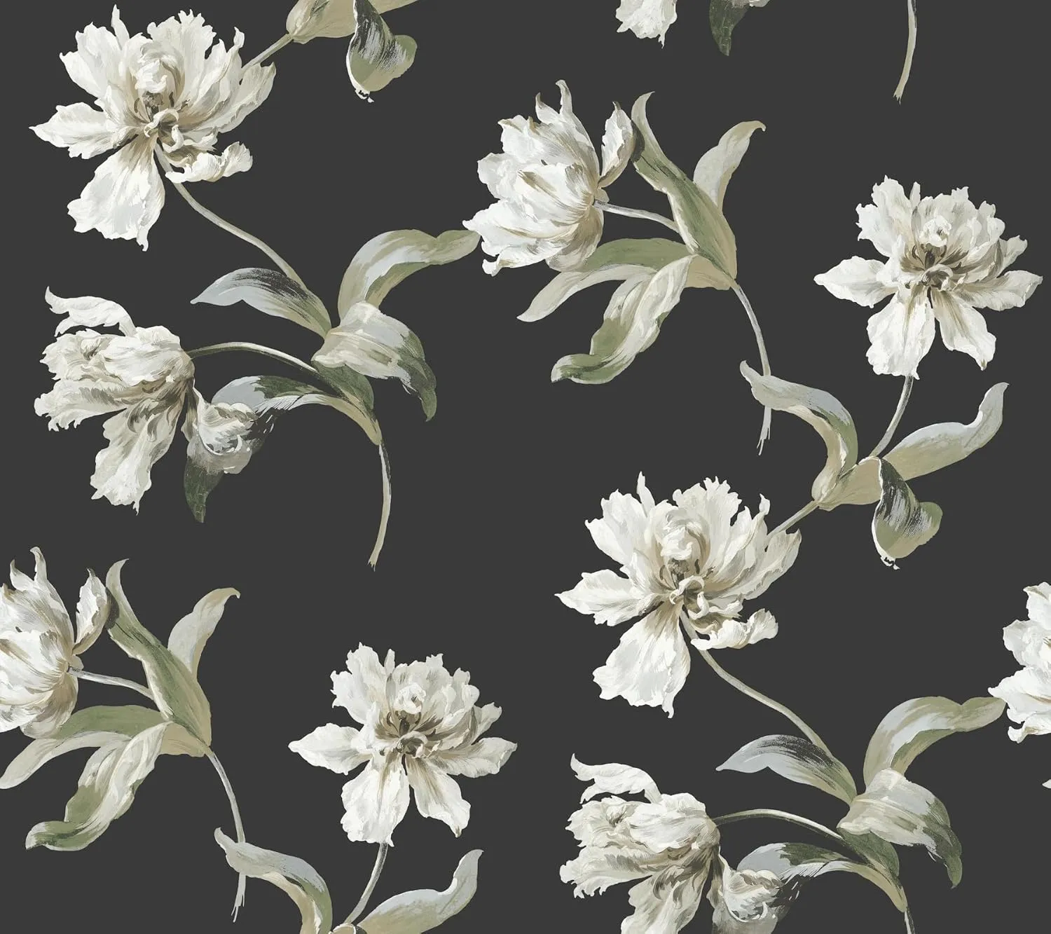 York Wallcoverings PSW1372RL Black Large Parrot Tulip Premium Peel and Stick Wallpaper