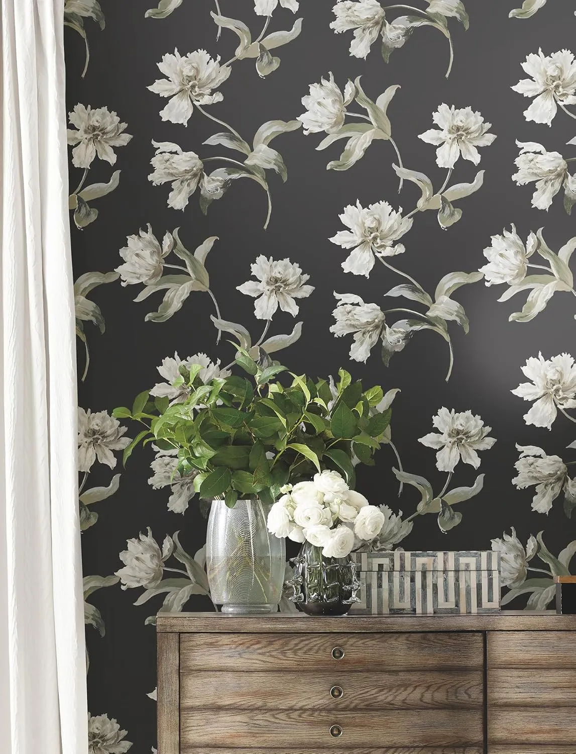 York Wallcoverings PSW1372RL Black Large Parrot Tulip Premium Peel and Stick Wallpaper