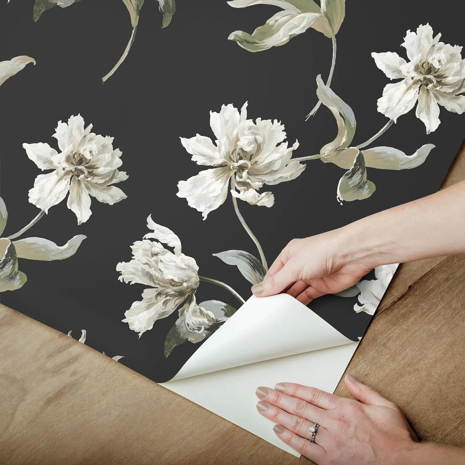 York Wallcoverings PSW1372RL Black Large Parrot Tulip Premium Peel and Stick Wallpaper