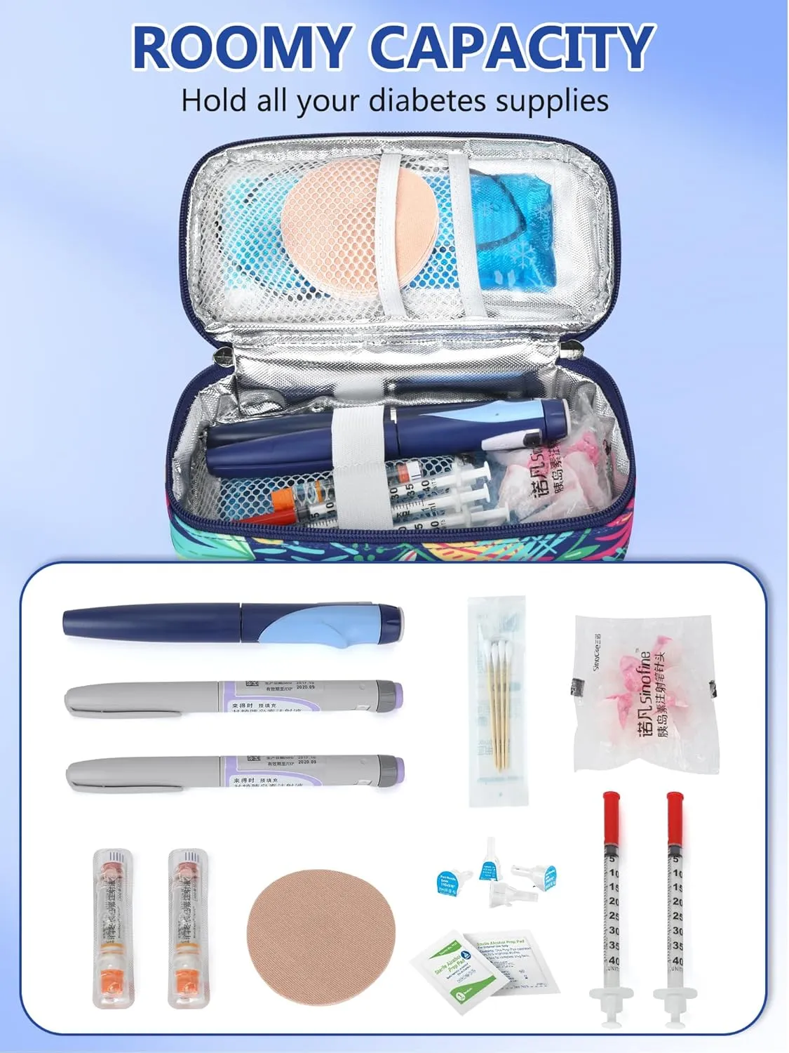 YOUSHARES Insulin Cooler Travel Case - TSA Approved Diabetic Medication Pen Cooling Bag with Temperature Display, Refrigerated Diabetes Supplies Organizer Insulated Storage Kit with 2 Ice Pack