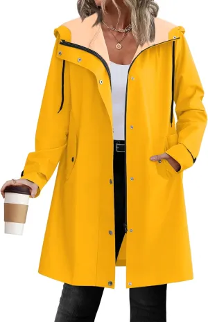 Zeagoo Womens Waterproof Raincoat Lightweight Rain Jacket Women Long Hooded Trench Coats Outdoor Windbreaker Travel Jacket