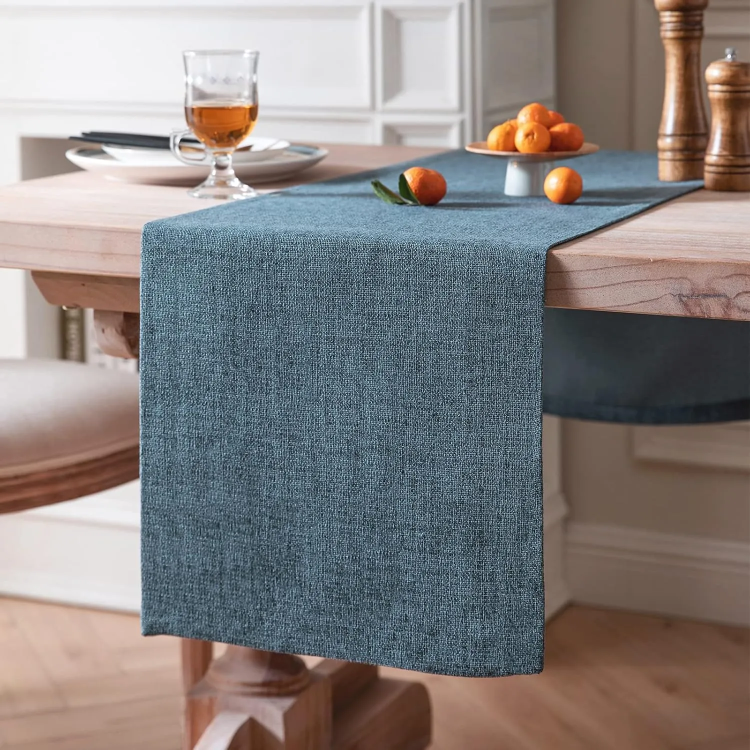 ZeeMart Burlap Style Farmhouse Table Runners 90 Inches Long, Blue Rustic Woven Dining Table Runner for Everyday Use, 14x90 Inches, Blue
