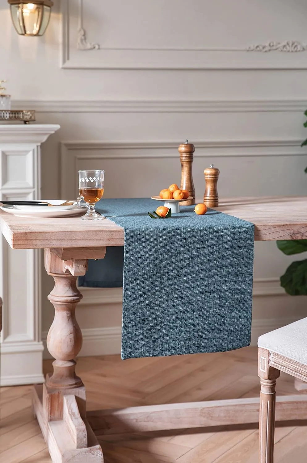 ZeeMart Burlap Style Farmhouse Table Runners 90 Inches Long, Blue Rustic Woven Dining Table Runner for Everyday Use, 14x90 Inches, Blue