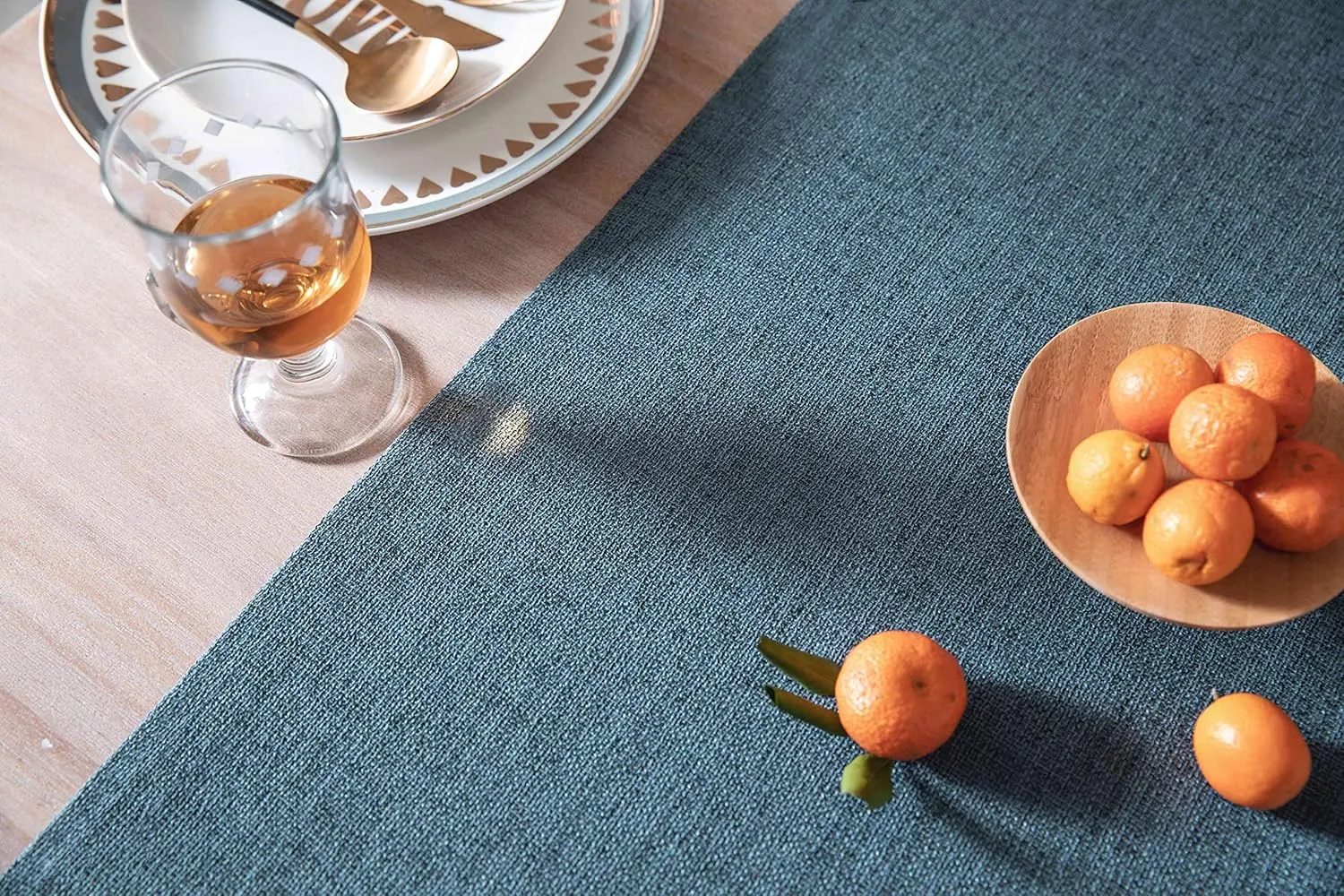 ZeeMart Burlap Style Farmhouse Table Runners 90 Inches Long, Blue Rustic Woven Dining Table Runner for Everyday Use, 14x90 Inches, Blue