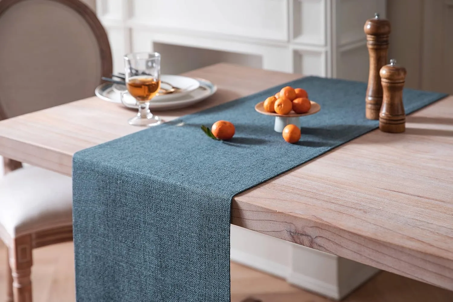 ZeeMart Burlap Style Farmhouse Table Runners 90 Inches Long, Blue Rustic Woven Dining Table Runner for Everyday Use, 14x90 Inches, Blue