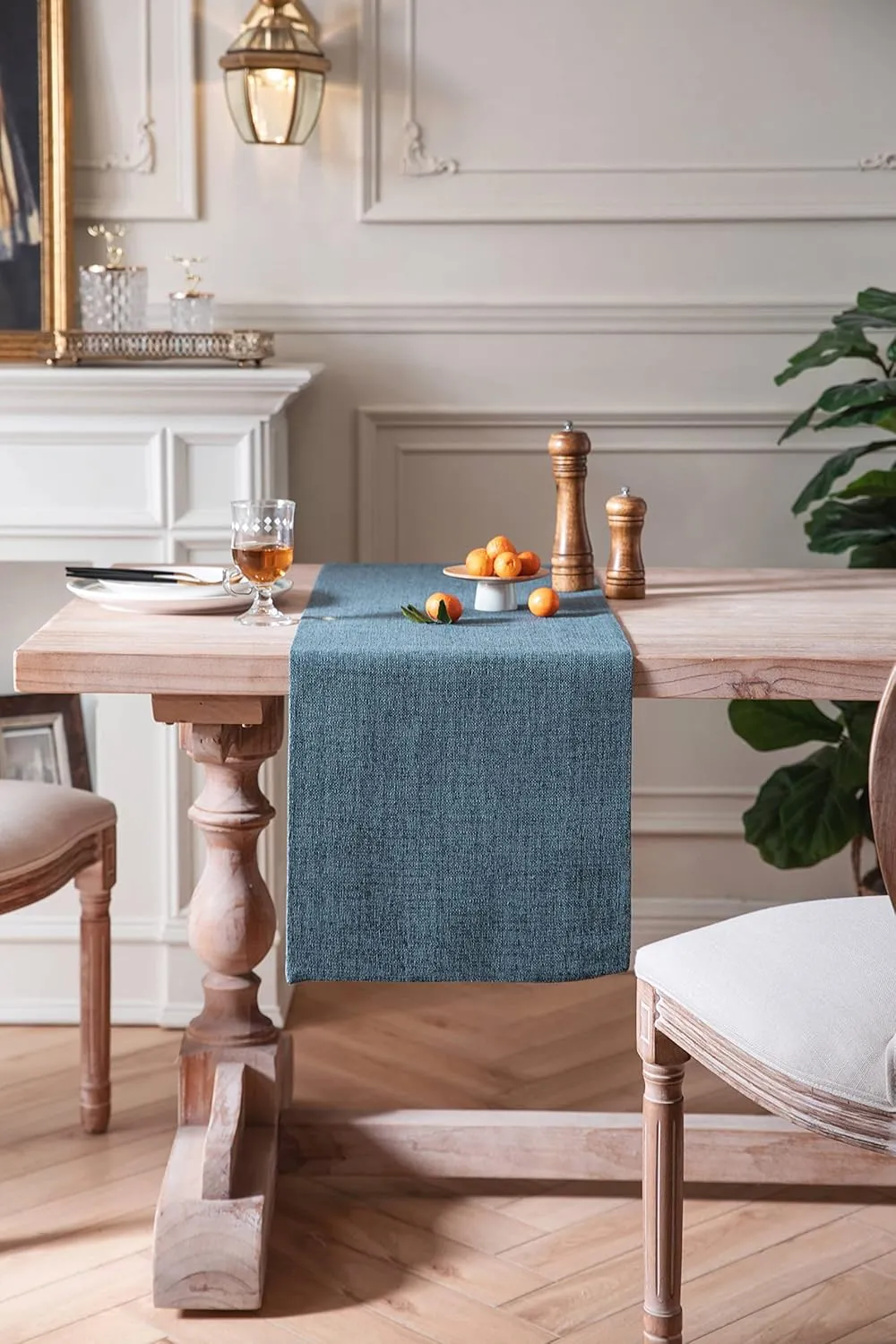 ZeeMart Burlap Style Farmhouse Table Runners 90 Inches Long, Blue Rustic Woven Dining Table Runner for Everyday Use, 14x90 Inches, Blue