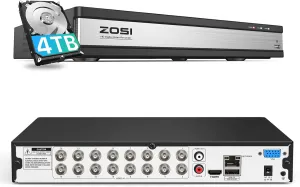 ZOSI 1080p HD H.265  16 Channel CCTV DVR Recorder for Security Camera, AI Human Vehicle Detection, Hybrid 4-in-1 (Analog/AHD/TVI/CVI) Surveillance DVR Kits with 4TB HDD, Motion Alerts, Remote Control