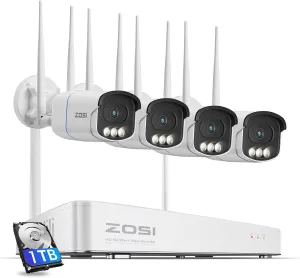 ZOSI 5MP WiFi 6 Security Camera System,4PCS 5MP Plug-in Metal Cameras with True Full Color Night Vision,Smart AI Detection & Alarm,2 Way Audio,8CH 4K NVR with 1TB HDD for Indoor Outdoor 24/7 Recording