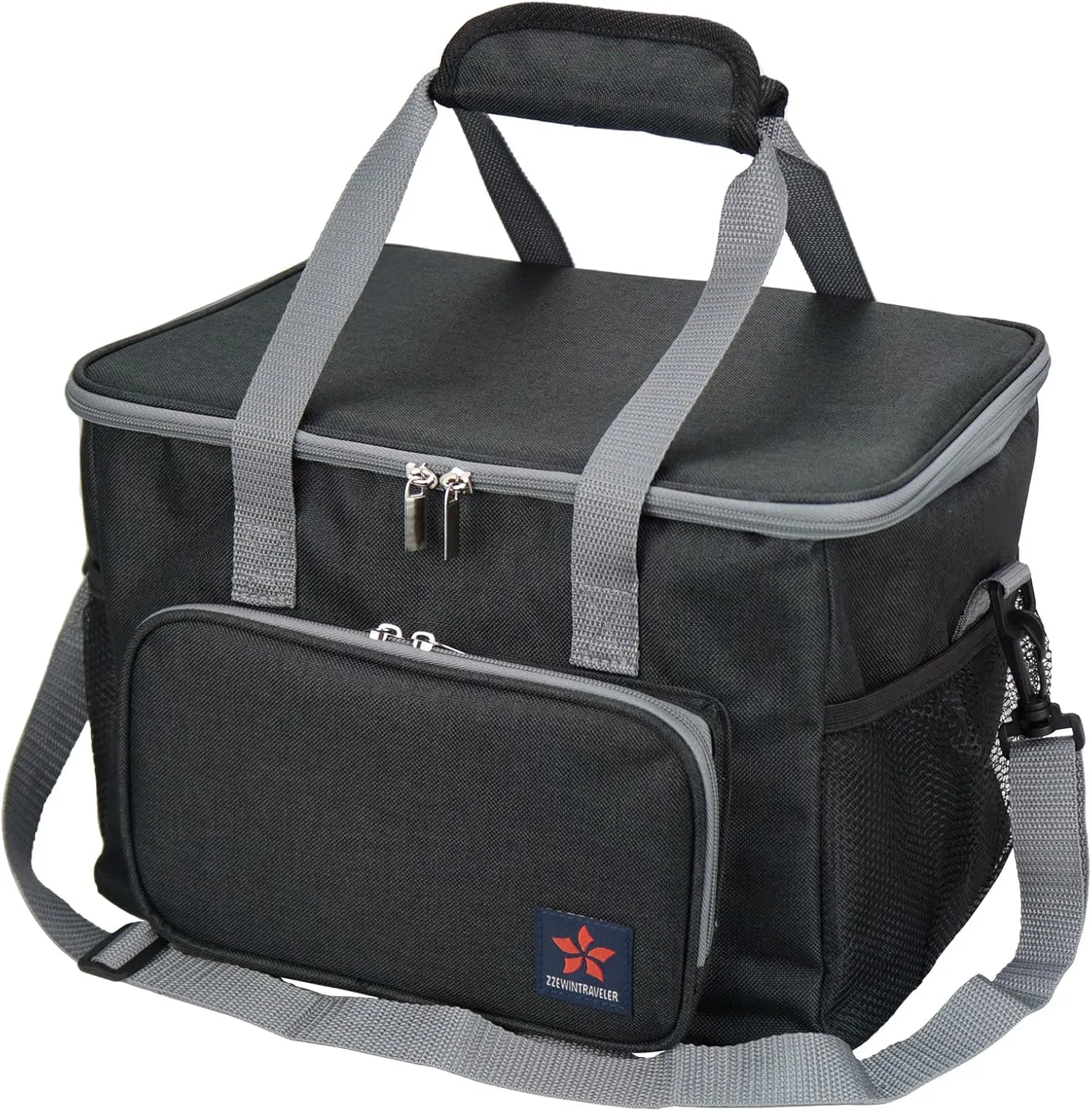 ZZEWINTRAVELER Insulated Lunch Bag for Men Women 15L Reusable Leak-Proof Cooler Bag with Adjustable Shoulder Strap Tote Bag for Office Work Picnic (Black)